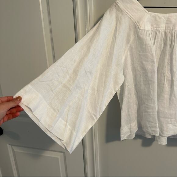 GAP White Linen Square Neck Flare Sleeve Top Blouse Small - Picture 10 of 11